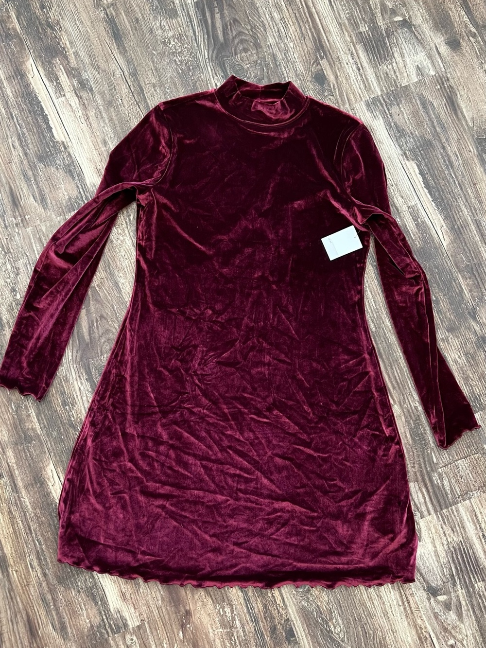 Abound Velvet Long Sleeve Mock Neck Dress - Burgundy